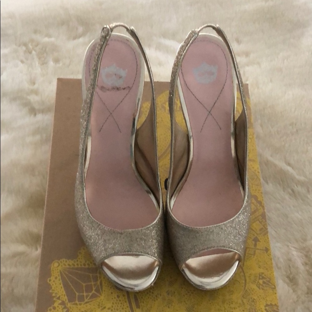 Sparkle peep toe slingback heels